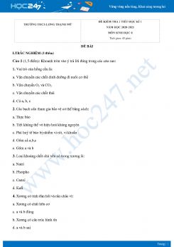 Đề kiểm tra 1 tiết HK1 môn Sinh học 8 năm 2020 Trường THCS Long Thạnh Mỹ có đáp án