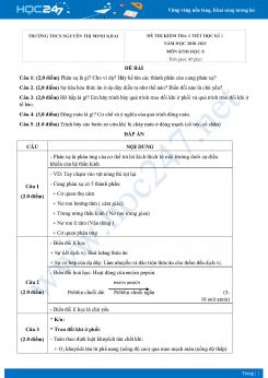 Đề kiểm tra 1 tiết HK1 môn Sinh học 8 năm 2020 Trường THCS Nguyễn Thị Minh Khai có đáp án