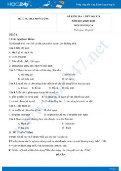Bộ 2 đề kiểm tra 1 tiết HK1 môn Sinh học 6 năm 2020 Trường THCS Phú Cường có đáp án