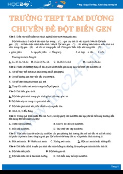 Câu hỏi trắc nghiệm ôn tập chủ đề đột biến gen Sinh 12 năm 2020 - Trường THPT Tam Dương có đáp án