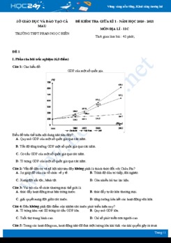 2 Đề thi giữa HK1 môn Địa lí 11 năm 2020 - Trường THPT Phan Ngọc Hiển có đáp án