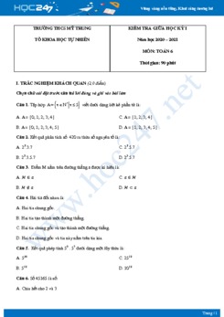 Đề kiểm tra giữa HKI môn Toán 6 năm 2020 có đáp án trường THCS Mỹ Trung