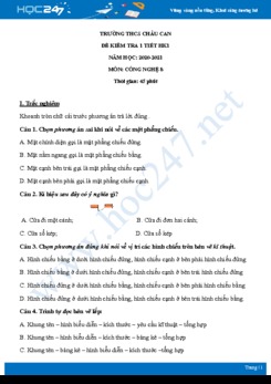 Đề kiểm tra 1 tiết HK1 môn Công nghệ 8 năm 2020 - Trường THCS Châu Can có đáp án