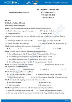 Bộ 2 đề kiểm tra 1 tiết HK1 môn Công nghệ 10 năm 2020 Trường THPT Quảng Oai có đáp án