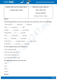 Bộ 2 đề kiểm tra 15 phút HK1 môn Tiếng Anh 8 năm 2020 có đáp án trường THCS Nguyễn Thiện Thuật