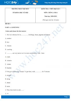 Bộ 2 đề kiểm tra 1 tiết HK1 môn Tiếng Anh 6 năm 2020 có đáp án trường THCS Việt Đức