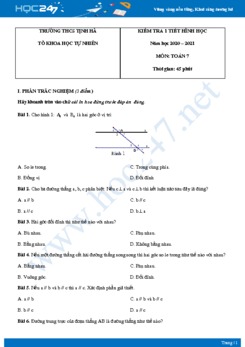 Đề kiểm tra 1 tiết môn Toán 7 năm 2020 có đáp án trường THCS Tịnh Hà