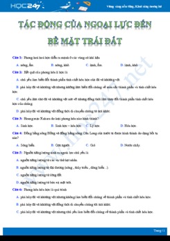 50 Câu hỏi trắc nghiệm ôn tập sự thay đổi bề mặt Trái đất do chịu tác động của ngoại lực Địa lí 10