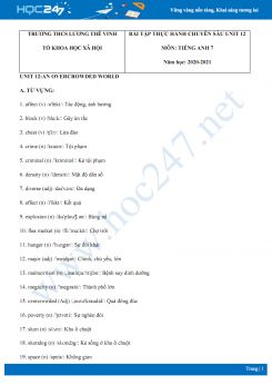 Bài tập thực hành chuyên sâu Tiếng Anh 7 Unit 12 năm 2020 có đáp án trường THCS Lương Thế Vinh