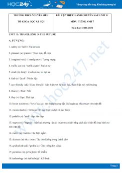 Bài tập thực hành chuyên sâu Tiếng Anh 7 Unit 11 năm 2020 có đáp án trường THCS Nguyễn Siêu