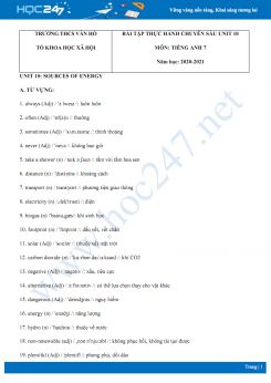 Bài tập thực hành chuyên sâu Tiếng Anh 7 Unit 10 năm 2020 có đáp án trường THCS Vân Hồ