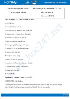 Bài tập thực hành chuyên sâu Tiếng Anh 7 Unit 9 năm 2020 có đáp án trường THCS Quang Trung