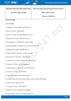 Bài tập thực hành chuyên sâu Tiếng Anh 7 Unit 8 năm 2020 có đáp án trường THCS Nguyễn Công Trứ