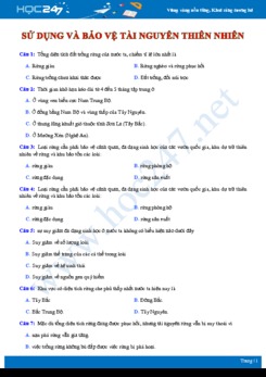30 Câu hỏi trắc nghiệm ôn tập sử dụng và bảo vệ tài nguyên thiên nhiên Địa lí 12 có đáp án