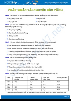 33 Câu hỏi trắc nghiệm ôn tập chủ đề phát triển tài nguyên bền vững Địa lí 12 có đáp án