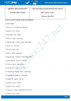 Bài tập thực hành chuyên sâu Tiếng Anh 7 Unit 5 năm 2020 có đáp án trường THCS Lương Yên