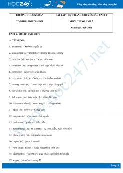 Bài tập thực hành chuyên sâu Tiếng Anh 7 Unit 4 năm 2020 có đáp án trường THCS Xã Đàn