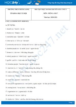 Bài tập thực hành chuyên sâu Tiếng Anh 7 Unit 3 năm 2020 có đáp án trường THCS Thăng Long