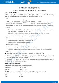 Lí thuyết và bài tập ôn tập chuyên đề quang hợp Sinh học 6 năm 2020 có đáp án