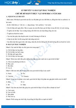 Lí thuyết và bài tập trắc nghiệm chủ đề hô hấp ở thực vật Sinh học 6 năm 2020 có đáp án