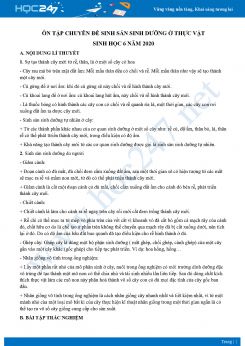 Ôn tập chuyên đề sinh sản sinh dưỡng ở thực vật Sinh học 6 năm 2020 có đáp án