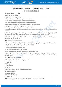 Ôn tập chuyên đề phát tán của quả và hạt Sinh học 6 năm 2020 có đáp án