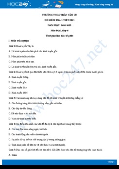 Đề kiểm tra 1 tiết HK1 môn Địa lí 6 năm 2020 - Trường THCS Trần Văn Ơn có đáp án