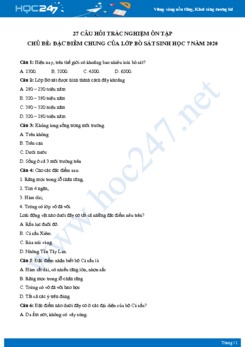 Bộ 27 câu trắc nghiệm chủ đề đặc điểm chung của lớp bò sát Sinh học 7 năm 2020 có đáp án