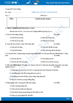 Đề kiểm tra 1 tiết HK1 môn Địa lí 9 năm 2020 - Trường THCS Bạch Đằng có đáp án