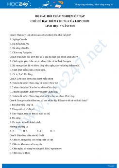 Bộ câu hỏi trắc nghiệm ôn tập chủ đề đặc điểm chung của lớp chim Sinh học 7 năm 2020 có đáp án