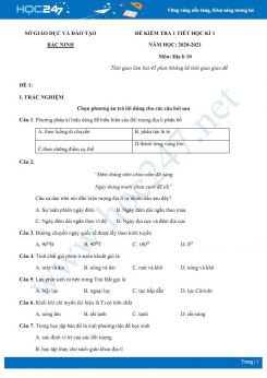 Bộ đề kiểm tra 1 tiết HK1 môn Địa lí 10 năm 2020 - Sở GD&ĐT Bắc Ninh có đáp án