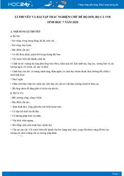 Lí thuyết và bài tập trắc nghiệm chủ đề bộ dơi, bộ cá voi Sinh học 7 năm 2020 có đáp án