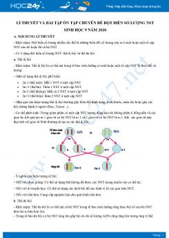 Lí thuyết và bài tập ôn tập chuyên đề đột biến số lượng NST Sinh học 9 năm 2020 có đáp án