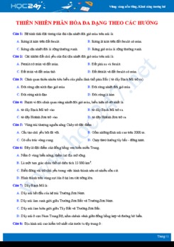 30 Câu hỏi trắc nghiệm nhận biết thiên nhiên phân hóa đa dạng theo các hướng Địa lí 12 có đáp án