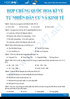30 Câu hỏi trắc nghiệm vận dụng ôn tập Hợp chủng quốc Hoa Kì Địa lí 11 có đáp án