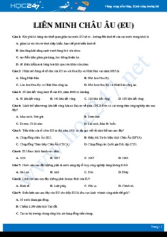 37 Bài tập trắc nghiệm ôn tập kiến thức về Liên minh châu Âu (EU) Địa lí 11 có đáp án
