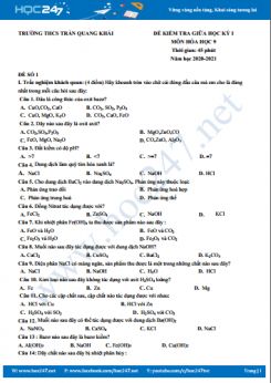 Bộ 3 đề kiểm tra giữa HK1 môn Hóa 9 năm 2020 có đáp án Trường THCS Trần Quang Khải