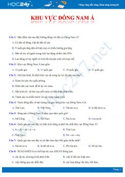 40 Câu hỏi trắc nghiệm ôn tập khu vực Đông Nam Á Địa lí 11 mức độ nhận biết có đáp án