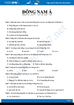 40 Bài tập trắc nghiệm ôn tập về khu vực Đông Nam Á Địa lí 11 mức đô thông hiểu có đáp án