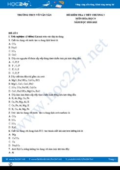 Bộ 3 đề kiểm tra 1 tiết Chương 3 môn Hóa 9 có đáp án Trường THCS Võ Văn Tần