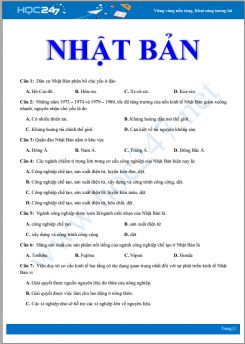 Bài tập trắc nghiệm tổng ôn chủ đề Nhật Bản Địa lí 11 mức độ nhận biết có đáp án