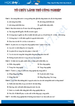 40 Câu hỏi trắc nghiệm nhận biết các vấn đề về lãnh thổ công nghiệp Địa lí 12 có đáp án