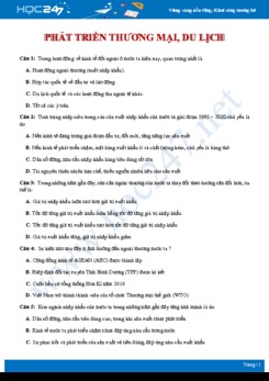 Bài tập trắc nghiệm ôn tập kiến thức sự phát triển ngành thương mại, du lịch Địa lí 12 có đáp án
