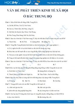 Bài tập trắc nghiệm ôn tập về kinh tế xã hội ở khu vực Bắc Trung Bộ Địa lí 12 mức độ nhận biết có đáp án