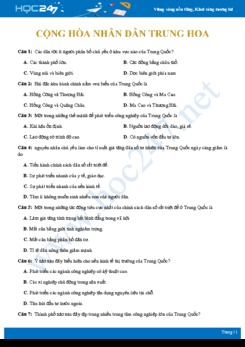 30 Bài tập trắc nghiệm ôn tập về Cộng hòa nhân dân Trung Hoa Địa lí 11 mức độ nhận biết có đáp án