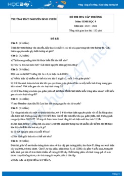 Đề thi HSG môn Sinh học 9 năm 2020 Trường THCS Nguyễn Đình Chiểu có đáp án
