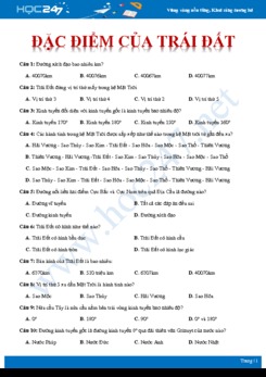 30 Câu hỏi trắc nghiệm về các đặc điểm của Trái đất Địa lí 6 có đáp án
