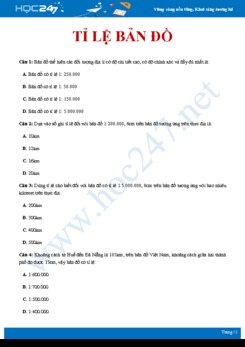 Câu hỏi trắc nghiệm ôn tập kiến thức về Tỉ lệ bản đồ Địa lí 6 có đáp án