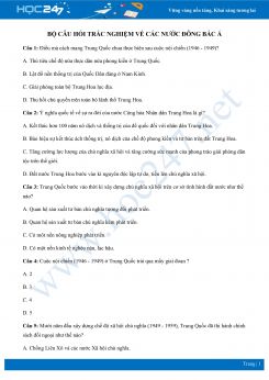 Bộ câu hỏi trắc nghiệm về Các nước Đông Bắc Á có đáp án môn Lịch sử 12