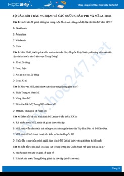 Bộ câu hỏi trắc nghiệm về Các nước Châu Phi và Mĩ La Tinh có đáp án môn Lịch sử 11